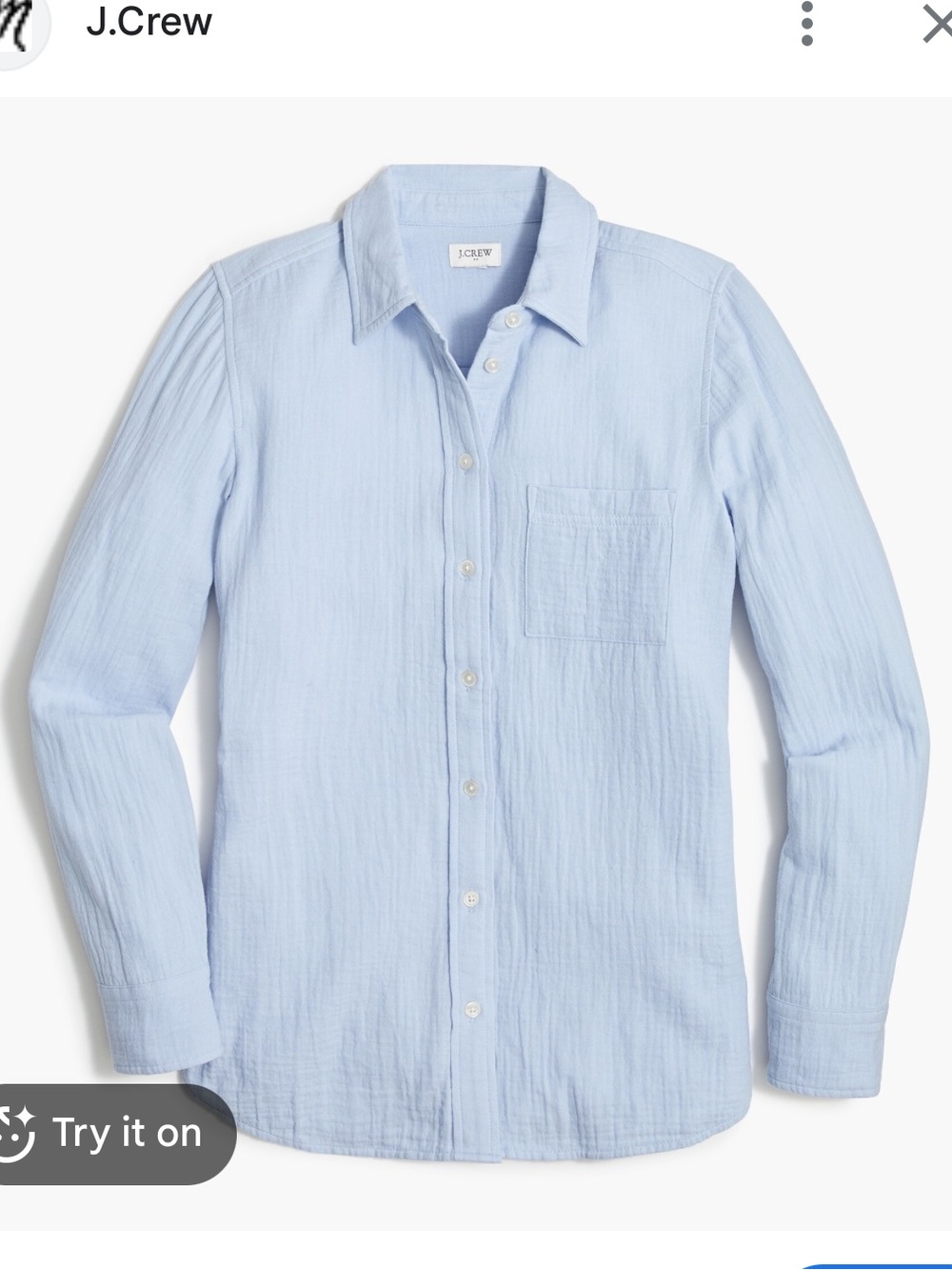 J.Crew Gauze Crinkle Button Up Shirt SZ 2 Classic Fit Blue Cotton Beach Cover Up